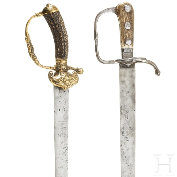 A German hunting sword and hunting hanger, 18th century