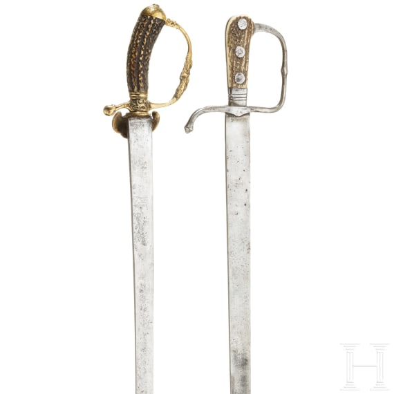 A German hunting sword and hunting hanger, 18th century