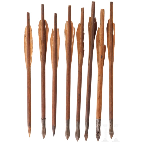 Eight German crossbow bolts, 15th/16th century
