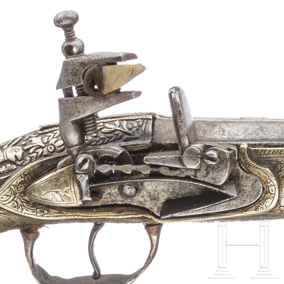 Silbergeschäftete Miquelet-Pistole, balkantürkisch/Albanien, um 1850