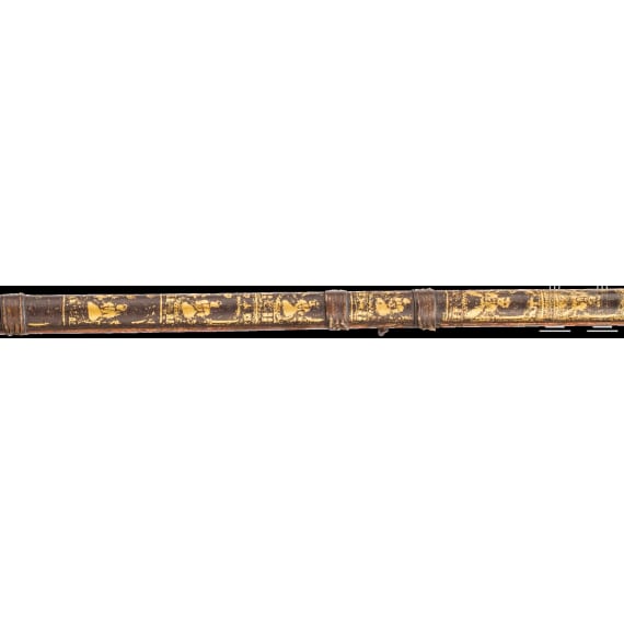 Goldtauschiertes Luntenschlossgewehr mit bemaltem Holzschaft, Indien, um 1800