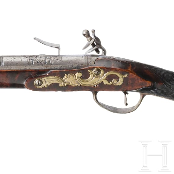 An Austrian flintlock rifle with older barrel by P.P. Schifter in Wiener Neustadt, ca. 1760