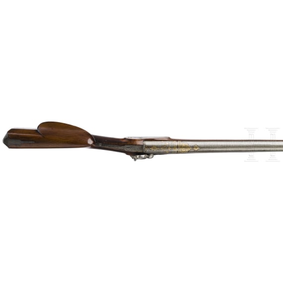 An Austrian percussion gun with an Oriental barrel by I. Ausserer in Bolzano, circa 1840