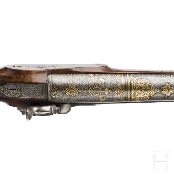 An Austrian percussion gun with an Oriental barrel by I. Ausserer in Bolzano, circa 1840