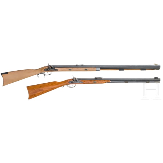 Two percussion rifles, replicas in the style of the "Hawken Rifle"