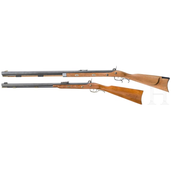 Two percussion rifles, replicas in the style of the "Hawken Rifle"