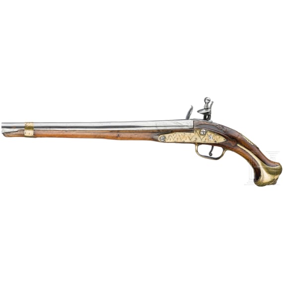 A French flintlock pistol, circa 1740