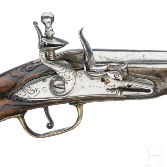 A French flintlock pistol, circa 1740