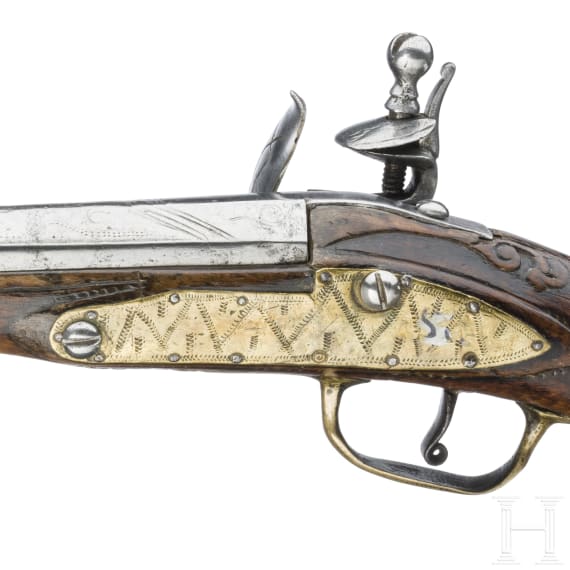 A French flintlock pistol, circa 1740