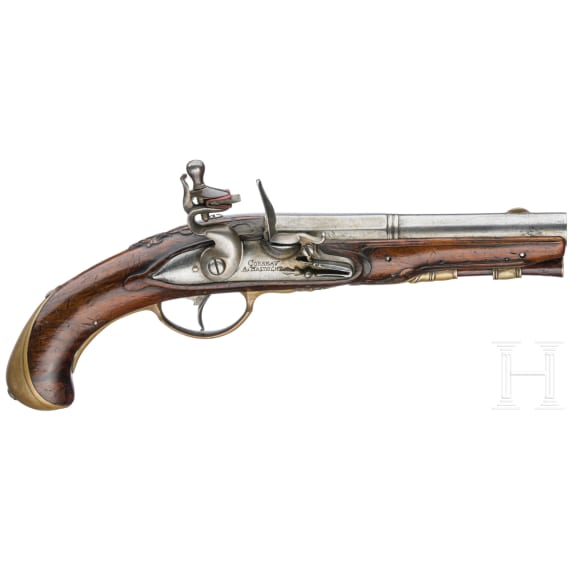 A flintlock pistol by Corbeau in Maastricht, circa 1750