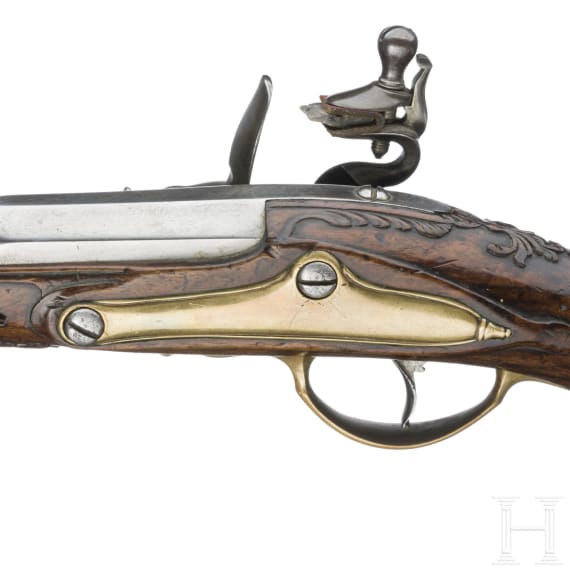 A flintlock pistol by Corbeau in Maastricht, circa 1750