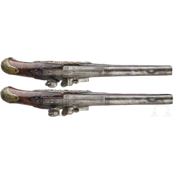 A pair of flintlock pistols by Devillers in Liege, circa 1750