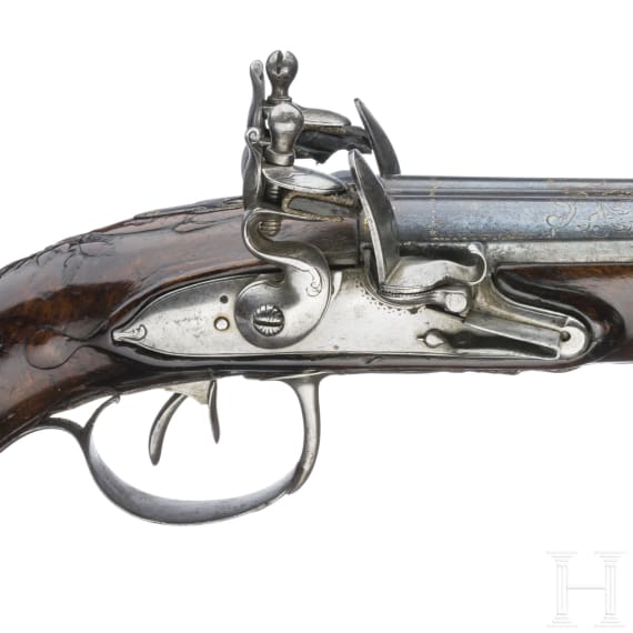A French double-barreled flintlock pistol, circa 1760