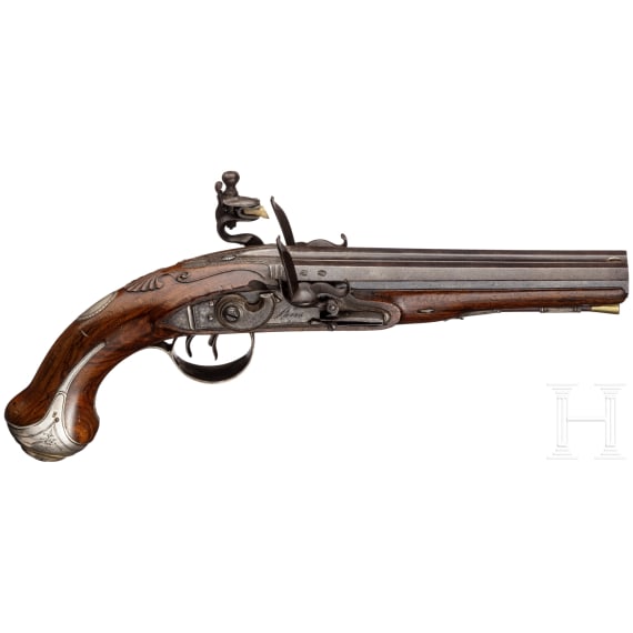 A side-by-side flintlock pistol by W. Paris, Derby, circa 1795