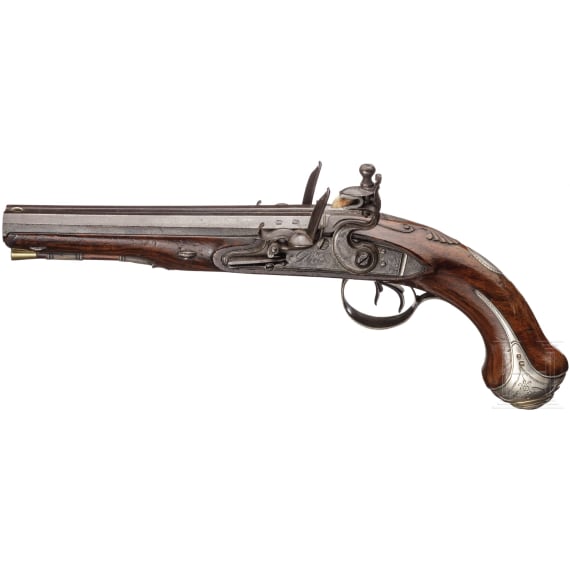 A side-by-side flintlock pistol by W. Paris, Derby, circa 1795