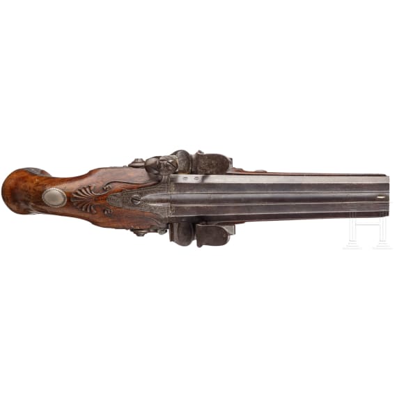 A side-by-side flintlock pistol by W. Paris, Derby, circa 1795