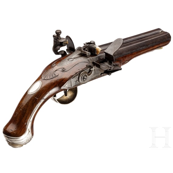 A side-by-side flintlock pistol by W. Paris, Derby, circa 1795