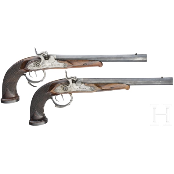 A pair of German percussion pistols, circa 1840