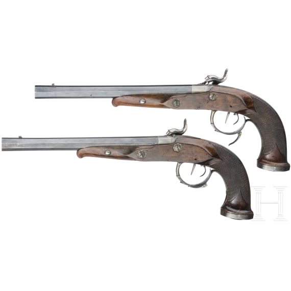 A pair of German percussion pistols, circa 1840