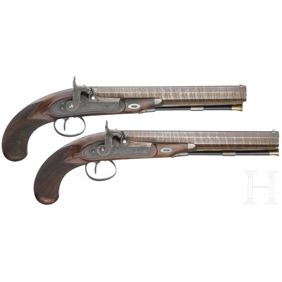 A pair of percussion pistols by Wheeler & Son in Birmingham, circa 1840