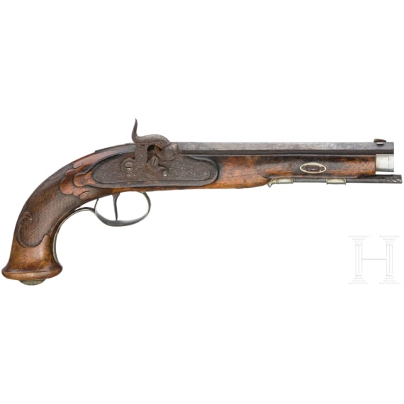 A German percussion pistol by B&ouml;ssel in Suhl, circa 1850