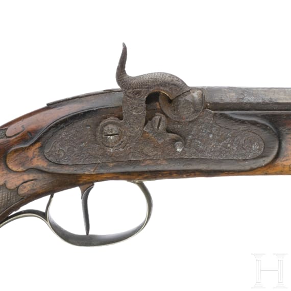 A German percussion pistol by B&ouml;ssel in Suhl, circa 1850