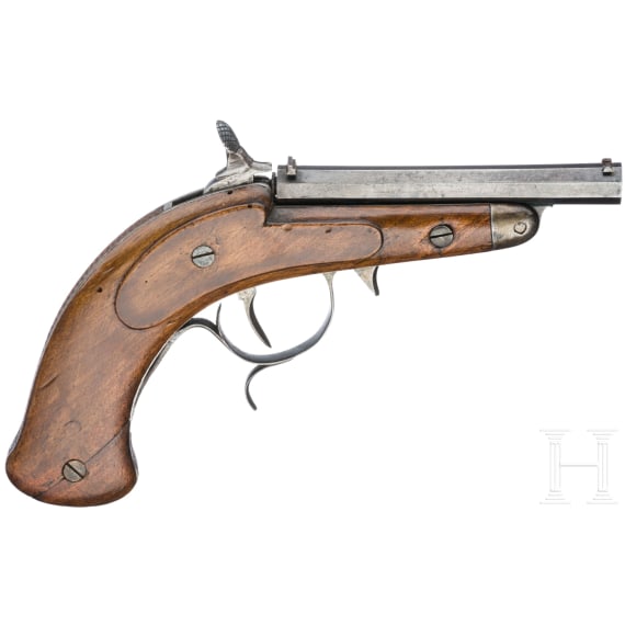 A German cased percussion pistol for indoor shooting, circa 1850