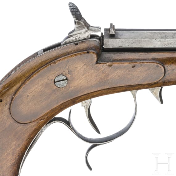 A German cased percussion pistol for indoor shooting, circa 1850
