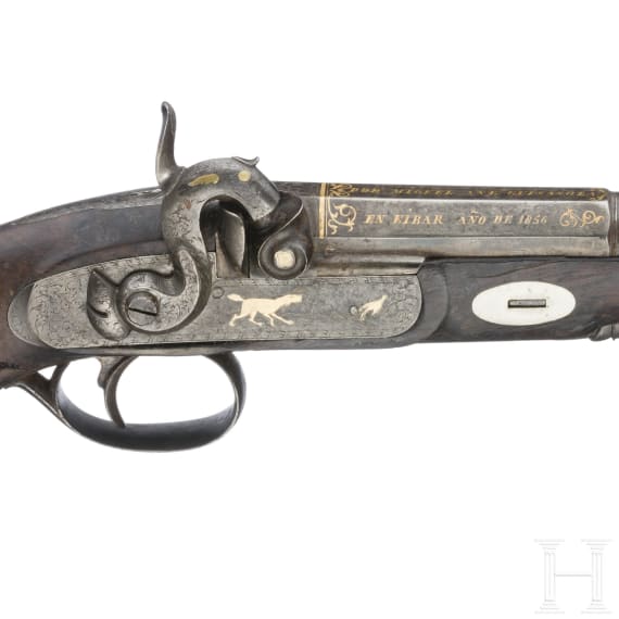 A percussions pistol, Eibar made 1856