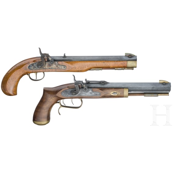 Two percussion pistols, Spanish replicas in cal. .45