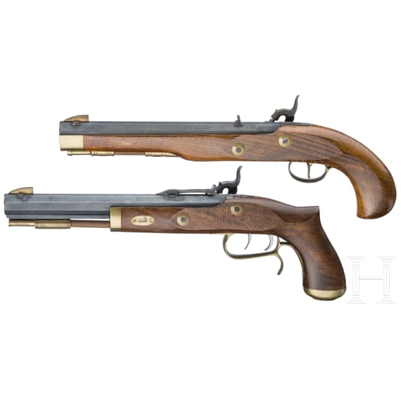 Two percussion pistols, Spanish replicas in cal. .45