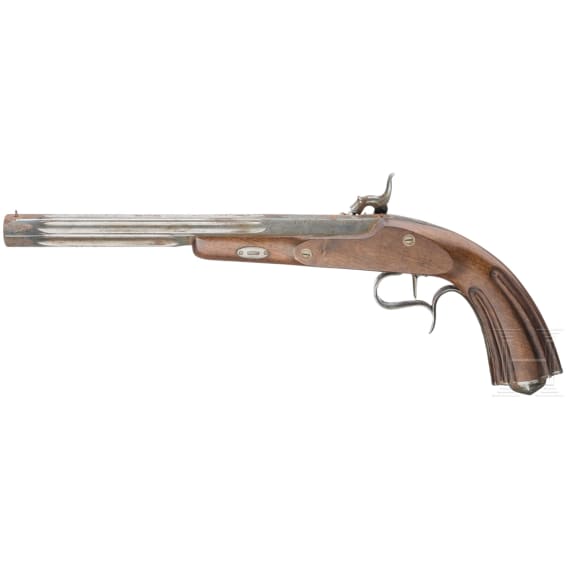 A pair of cased percussion pistols, modern repro's in 1850ies style