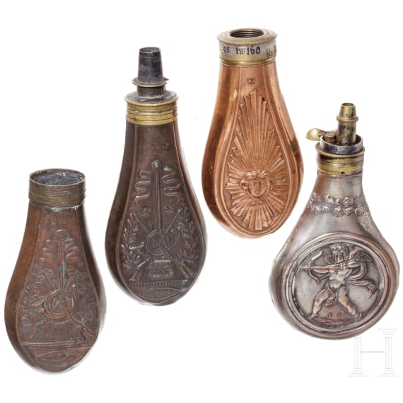 Four French primer flasks, circa 1830