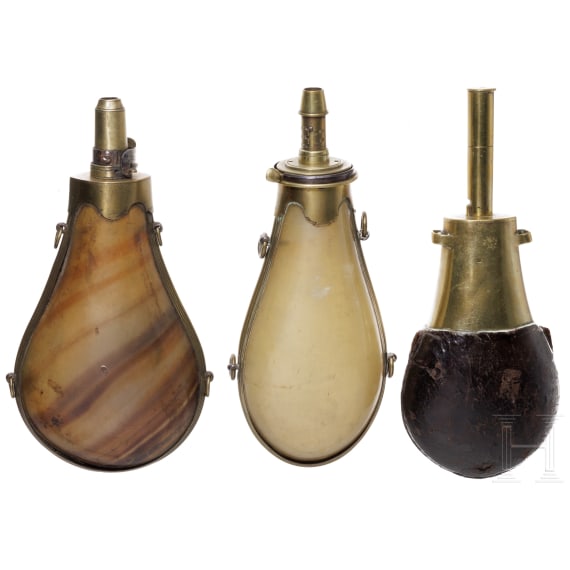 Three French powder flasks, circa 1850