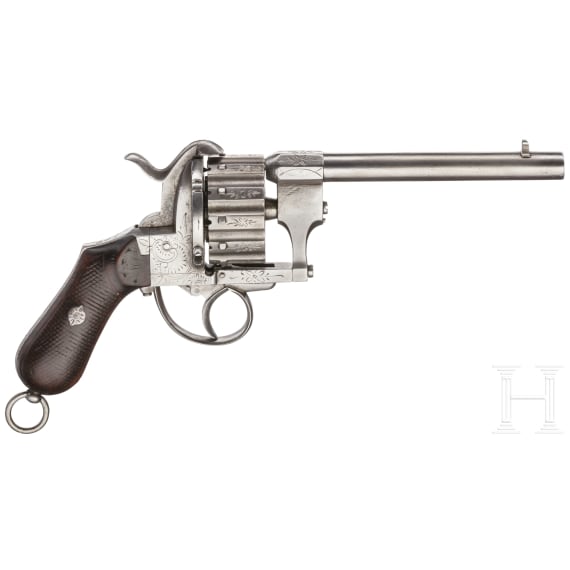 Zwölfschüssiger Stiftfeuerrevolver, graviert, um 1870