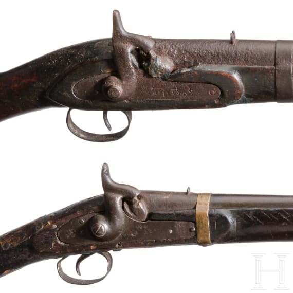 Two Indian percussion muskets, 19th century