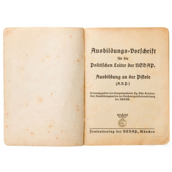 A training regulation for Political Leaders of the NSDAP for training with the Walther pistol