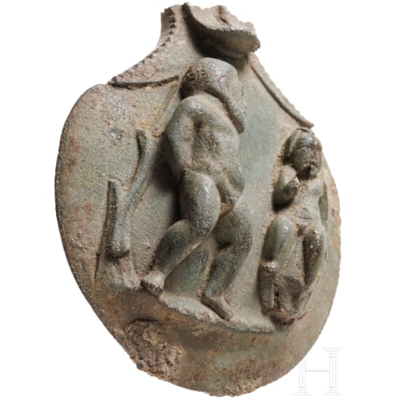 Attasche eines Kannenhenkels mit Herkulesdarstellung, römisch, 2. - 3. Jhdt.