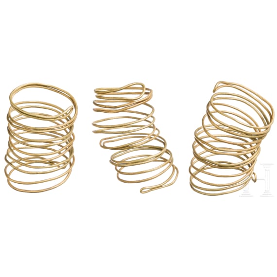 Three gold spirals made of "endless" wire, late Urnfield Culture, 10th – 9th century B.C.