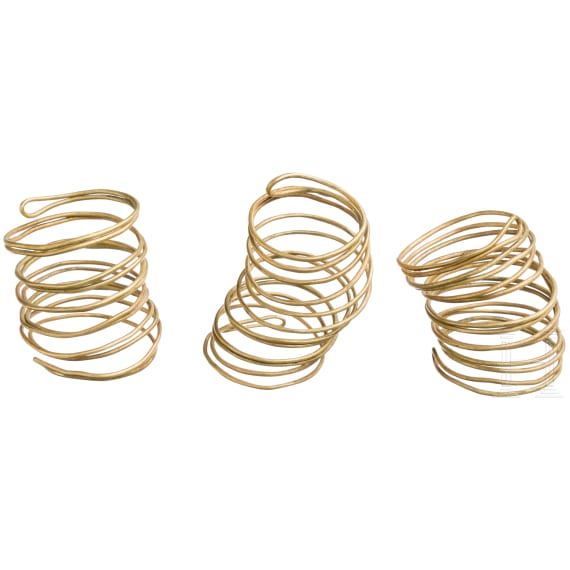 Three gold spirals made of "endless" wire, late Urnfield Culture, 10th – 9th century B.C.