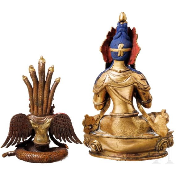Two Nepalese fire-gilded bronze statues, 20th century