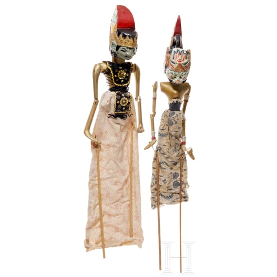 Zwei Wayang-Golek-Marionetten, Indonesien, 20. Jhdt.