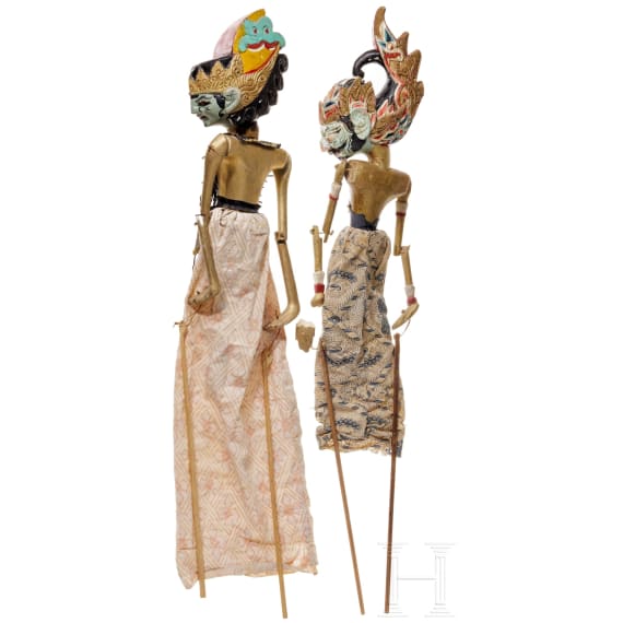 Zwei Wayang-Golek-Marionetten, Indonesien, 20. Jhdt.