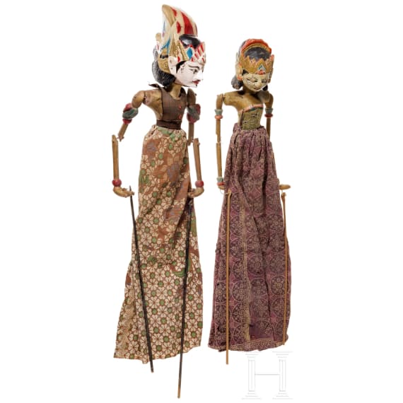 Zwei Wayang-Golek-Marionetten, Indonesien, Mitte 20. Jhdt.