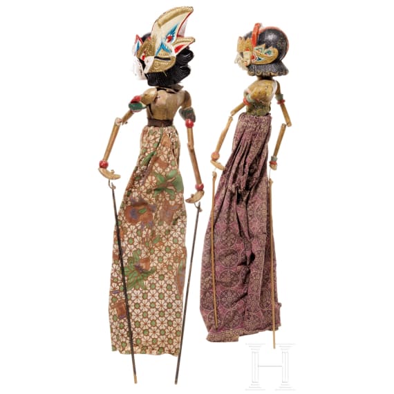 Zwei Wayang-Golek-Marionetten, Indonesien, Mitte 20. Jhdt.