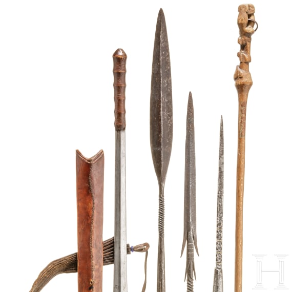 Three African spears and a machete