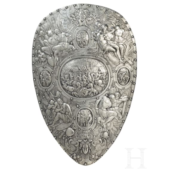 A shield decorated in relief, 20th century