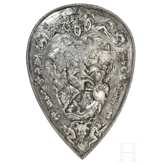 A shield decorated in relief, 20th century