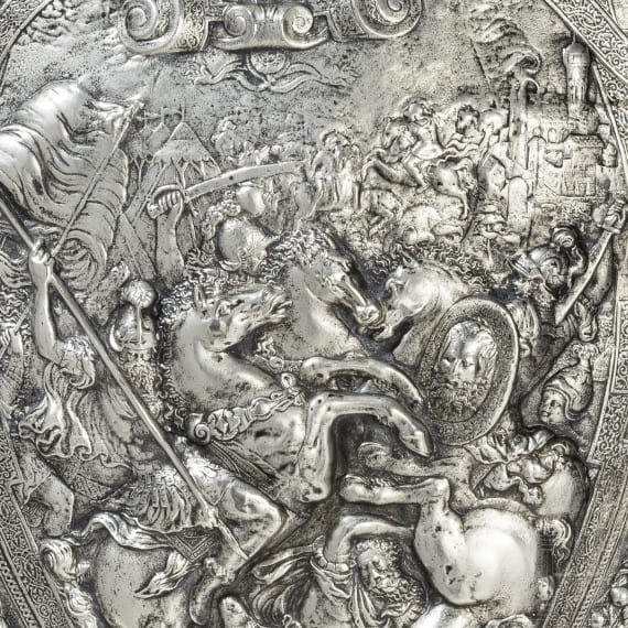 A shield decorated in relief, 20th century