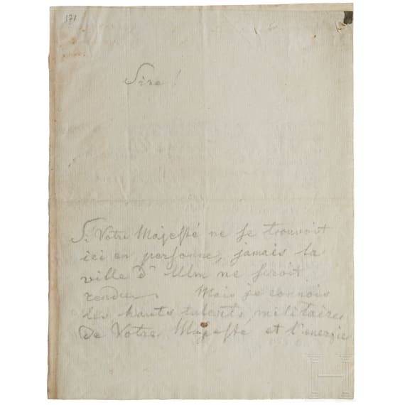 General Karl Mack - a draft for a letter to Napoleon I, Ulm, 1805